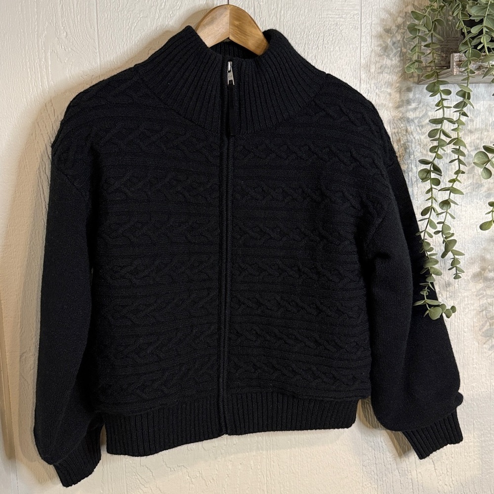 ALPINE‎ cable knit zip up NWOT black